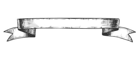 Promotional Sale Discount Ribbon Monochrome Vector. Designed in Old Style Blank Ribbon With Wavy Ends. Decorative Tag Detail Promo Store Sell Out Black And White Template Illustrationのイラスト素材