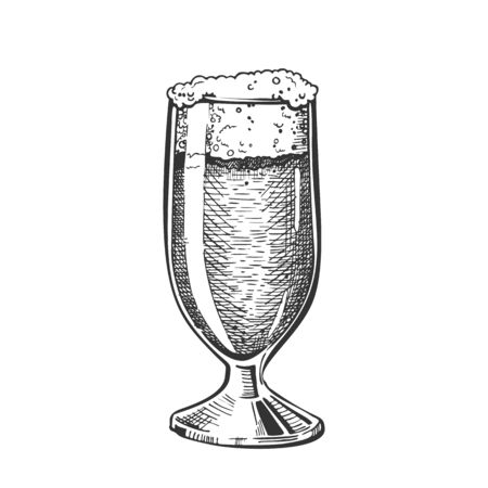 Hand Drawn Classical Glass With Foam Beer . Glass With Alcoholic Fresh Cold Beverage Light Drink. Monochrome Black And White Oktoberfest Festive Equipment Template Cartoon Illustrationの写真素材