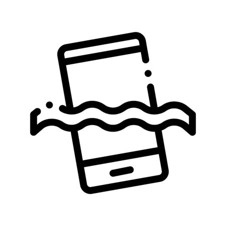 Waterproof Material Phone Vector Thin Line Icon. Waterproof Material Smartphone In Water, Industrial Use Linear Pictogram. Clothes, Moisture Absorbing Substance Contour Illustrationのイラスト素材