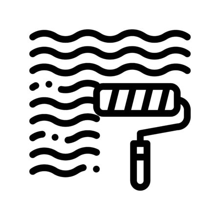 Waterproof Material Wall Paint Vector Line Icon. Waterproof Material, Roller Painter Equipment, Industrial Use Linear Pictogram. Clothes, Moisture Absorbing Substance Contour Illustrationのイラスト素材
