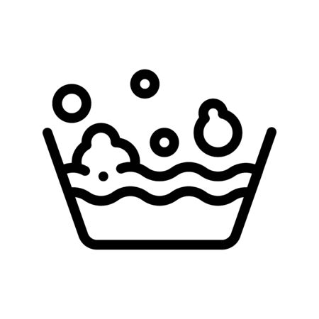 Laundry Service Soapsuds Bowl Vector Line Icon. Soapy Water With Foam Laundry Service Washing Clothes Dress Linear Pictogram. Laundromat, Dry-Cleaning, Launderette Contour Illustrationのイラスト素材