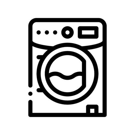 Laundry Service Machine Vector Thin Line Icon. Laundry Service Washer For Washing Clean Clothes Dress Linear Pictogram. Laundromat, Dry-Cleaning, Launderette Contour Illustrationのイラスト素材