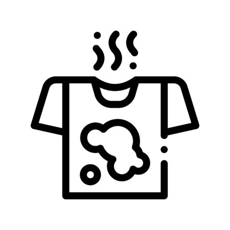 Laundry Service Dirty T-shirt Vector Line Icon. Stink Wear Laundry Service, Washing Clothes Dress Linear Pictogram. Laundromat, Dry-Cleaning, Launderette, Stain Removal Contour Illustrationのイラスト素材