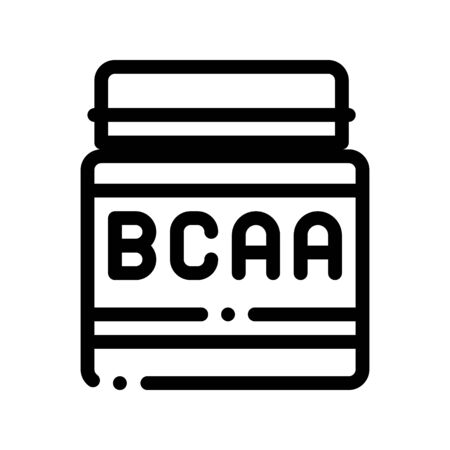 Dcaa Bottle Sport Nutrition Vector Thin Line Icon. Bio Balancers Muscle Sportsman Nutrition Plastic Package Linear Pictogram. Dietary Protein Ingredient, Bar Bodybuilding Contour Illustrationのイラスト素材