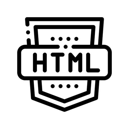 Coding Language HTML System Vector Thin Line Icon. Digital System For Information Website, Data Encryption Linear Pictogram. Web Development, Programming Bug Fixing, Script Contour Illustrationのイラスト素材