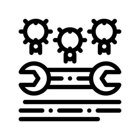 Bug Beetle Coding System Vector Thin Line Icon. Binary Coding System, Data Encryption Linear Pictogram. Engineer Wrench, Programming Languages Fixing, HTML, Script Contour Illustrationのイラスト素材