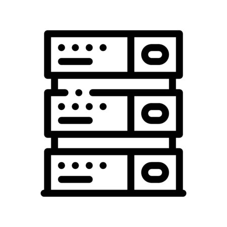 Computer Equipment Server Vector Thin Line Icon. Computer Coding System, Data Encryption Linear Pictogram. Web Development, Languages, Script, Looking Program Problem Contour Illustrationのイラスト素材