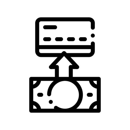 Putting Money Cash On Card Vector Thin Line Icon. Online Money Transactions, Financial Internet Banking Payment Operation Linear Pictogram. Deposit Currency Exchange Contour Illustrationのイラスト素材