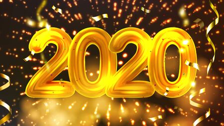 2020 Happy Christmas Holiday Party Banner Vector. Golden Oogley Two Thousand Twenty 2020 Decorated...