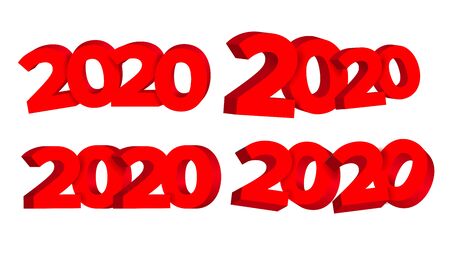 2020 Happy New Year Advertising Banner Set Vector. Collection Of Different Design Red Number Two Thousand Twenty 2020 Isolated On White Background. Elegant Greeting Placard Realistic 3d Illustrationのイラスト素材