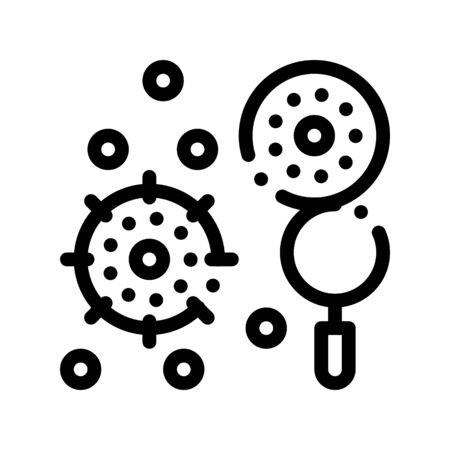 Searching Pathogen Element Vector Thin Line Icon. Pathogen Bacteria And Germ Magnifier Searching Linear Pictogram. Chemical Medical Microbe Type Infection Microorganism Contour Monochrome Illustrationのイラスト素材