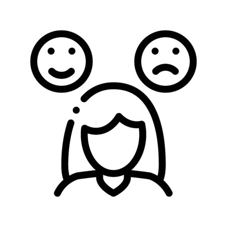 Changeable Mood Symptomp Of Pregnancy Vector Icon Thin Line Sign. Happy Angry Character Woman Silhouette, Symptomp Of Pregnancy Pictogram. Diagnosis Of Future Mother Monochrome Contour Illustrationのイラスト素材