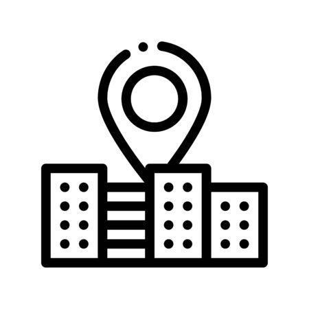 Gps Locaton Mark And Building Vector Sign Icon Thin Line. Location Mark, Hotel Performance Of Service Equipment Linear Pictogram. Business Hostel Items Monochrome Contour Illustrationのイラスト素材