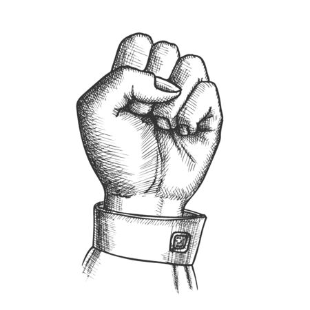 Woman Hand Clenched Finger In Fist Gesture . Female Arm Gesture Showing Sign Power Or Disagree. Girl Wrist Gesturing Signal Monochrome Designed In Vintage Style Closeup Illustrationの写真素材
