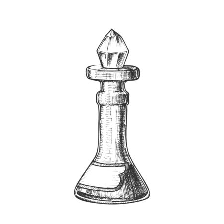 Tall Parfum Bottle With Blank Label Ink Vector. Glass Bottle With Magic Aromatic Essence. Flask With Cap In Crystal Form Template Hand Drawn In Vintage Style Monochrome Illustrationのイラスト素材