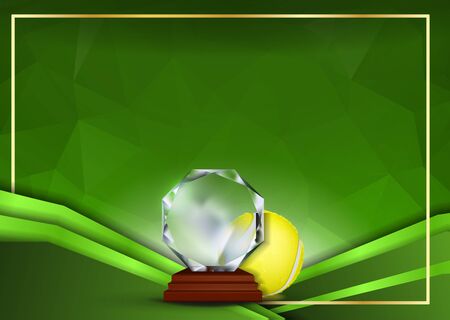 Tennis Certificate Diploma With Glass Trophy Vector. Sport Vintage Appreciation. Modern Gift. Print Blank. A4 Horizontal. Event Illustrationのイラスト素材