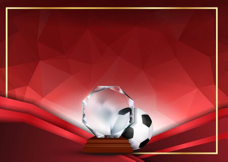 Soccer Certificate Diploma With Glass Trophy Vector. Sport Graduate Champion. Best Prize. Winner Trophy. A4 Horizontal. Event Illustrationのイラスト素材