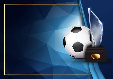 Soccer Certificate Diploma With Glass Trophy Vector. Sport Graduation. Elegant Document. Luxury Paper. A4 Horizontal. Championship Illustrationのイラスト素材