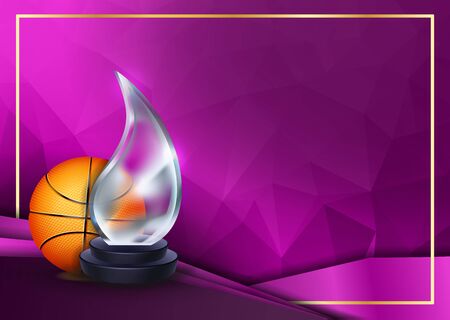 Basketball Game Certificate Diploma With Glass Trophy Vector. Sport Graduate Champion. Best Prize. Winner Trophy. A4 Horizontal. Illustrationのイラスト素材