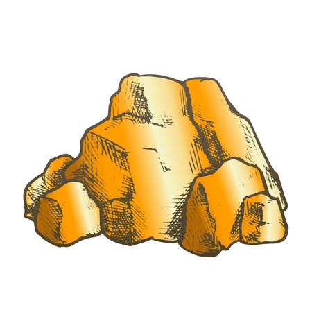 Stone Decorative Rock Stacked Pile Vintage Vector. Pieces Eroded And Polished By Surf Rock. Rocky Material Element Engraving Template Hand Drawn In Retro Style Color Illustrationのイラスト素材