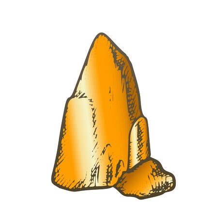 Stone Flat Or Stacked Fieldstone Color Vector. Solid Strong Stone Crag Element For Building Fence. Nature Block Slate Engraving Template Designed In Vintage Style Illustrationのイラスト素材