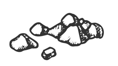 Stone Heap Gravel Cobblestone Monochrome Vector. Solid Strong Crushed Stone Concrete Element. Limestone Nature Slate Engraving Template Hand Drawn In Vintage Style Monochrome Illustrationのイラスト素材