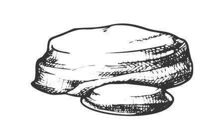 Stone River Decoration Rock Monochrome Vector. Geological Or Mountain Climb Element Stone Cobble. Natural Rocky Slate Lump Engraving Template Hand Drawn In Retro Style Black And White Illustrationのイラスト素材