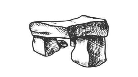 Stone Rock Decorative Element Monochrome Vector. Stone Construction Design Decorate Garden. Nature Pebble Engraving Template Hand Drawn In Vintage Style Black And White Illustrationのイラスト素材