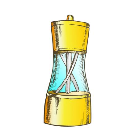 Pepper Spice Mill Kitchenware Color Vector. Glass And Metallic Kitchen Accessory Salt Mill. Culinary Equipment Engraving Template Hand Drawn In Vintage Style Illustrationのイラスト素材