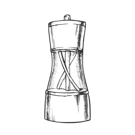 Pepper Spice Mill Kitchenware Monochrome Vector. Glass And Metallic Kitchen Accessory Salt Mill. Culinary Equipment Engraving Template Hand Drawn In Vintage Style Black And White Illustrationのイラスト素材