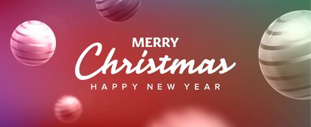 Merry Christmas Banner Vector. Abstract Balls. Header. Red Horizontal Background Illustrationのイラスト素材