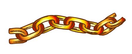 Iron Chain Protective Accessory Color Vector. Separate Classic Chain For Bind And Safe. Linked Rings Engraving Concept Layout Hand Drawn In Vintage Style Illustrationのイラスト素材