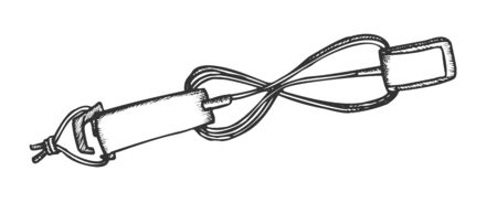 Surf Belt For Carry Surfboard Monochrome . Shoulder Strap Belt For Transportation Surf Board. Surfer Accessory Engraving Template Hand Drawn In Vintage Style Black And White Illustrationのイラスト素材