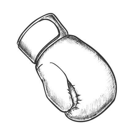 Boxing Glove Protect Sport Wear Monochrome Vector. Single Energy Sportive Accessory Kickboxing Glove For Fighting On Ring. Engraving Mockup Designed In Vintage Style Black And White Illustrationのイラスト素材