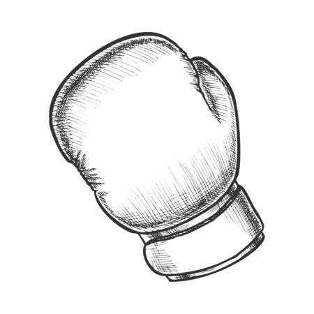 Boxing Glove For Active Sport Monochrome Vector. Boxer Protective Hand Sportive Equipment Glove For Fighting. Box Accessory Engraving Template Designed In Vintage Style Black And White Illustrationのイラスト素材