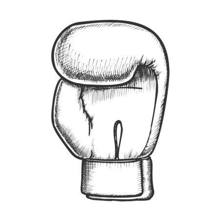 Boxing Glove For Sport Competition Retro Vector. Boxer Equipment Glove For Fight Or Training Exercise On Ring. Engraving Template Hand Drawn In Vintage Style Black And White Illustrationのイラスト素材