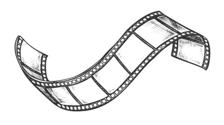 Filmstrip Roll For Cinema Projector Retro Vector. Simple Ancient Blank Filmstrip Slides. Hollywood Filmmaking Element Engraving Mockup Designed In Vintage Style Black And White Illustrationのイラスト素材