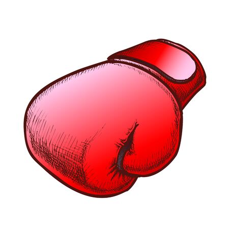 Boxing Glove Protect Sportwear Color Vector. Single Junior Box Glove For Knock Down Competition On Ring. Engraving Layout Designed In Vintage Style Illustrationのイラスト素材