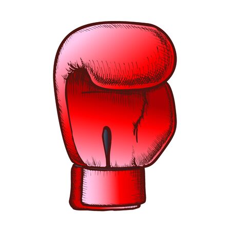 Boxing Glove For Sport Competition Retro Vector. Boxer Equipment Glove For Fight Or Training Exercise On Ring. Engraving Template Hand Drawn In Vintage Style Color Illustrationのイラスト素材