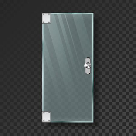 Glass Door With Steel Handle And Hinges Vector. Closed Elegance Transparent Door Entrance To Sauna Or Bath Shower. House Interior Stylish Element Template Realistic 3d Illustrationのイラスト素材