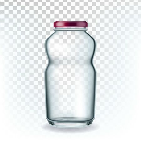 Container With Red Cap For Storage Honey Vector. Empty Glass Container With Metal Lid For Healthy Sweet Nutrition Transparency Background. Kitchen Glassware Concept Mockup Realistic 3d Illustrationのイラスト素材