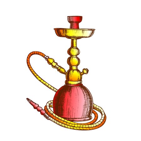Hookah Lounge Cafe Relax Equipment Retro Vector. Standing Single Stemmed Hookah For Vaporizing And...