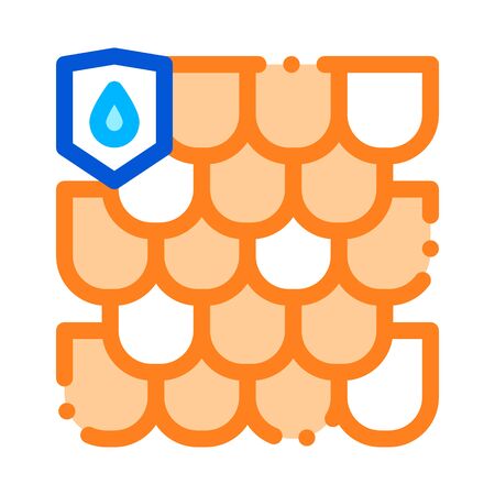 Waterproof Material Roof Vector Thin Line Icon. Waterproof Material Tile Quadrel Straddle, Industrial Use Linear Pictogram. Clothes, Moisture Absorbing Substance Illustrationのイラスト素材