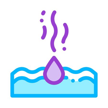 Drop Water Dripping In Sea Vector Thin Line Icon. Acid Rain Dripping In Ocean Environmental Pollution, Chemical, Radiological Contamination Linear Pictogram. Contour Illustrationのイラスト素材