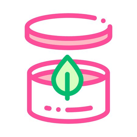 Cream Container And Leaf Vector Thin Line Icon. Organic Cosmetic Container, Natural Component Linear Pictogram. Eco-friendly, Cruelty-free Product, Molecular Analysis Contour Illustrationのイラスト素材