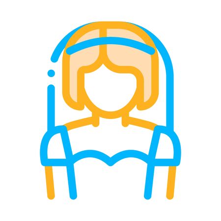 Character Bride Woman Silhouette Sign Vector Icon Thin Line. Married Bride, Celebration Day Linear Pictogram. Party Preparation And Marriage Template Contour Concept Illustrationのイラスト素材