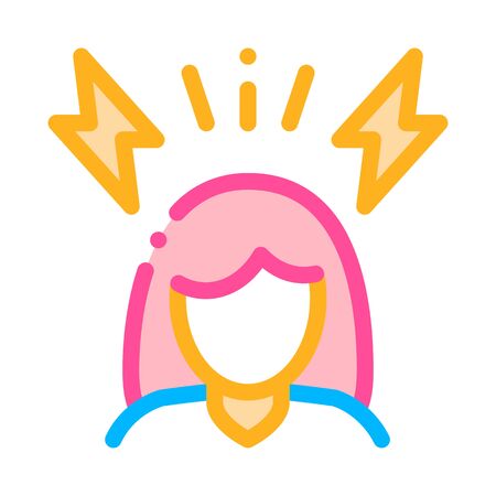 Headache Symptomp Of Pregnancy Vector Sign Icon Thin Line. Character Woman Silhouette And Lightning, Symptomp Of Pregnancy Pictogram. Diagnosis Of Future Mother Contour Illustrationのイラスト素材