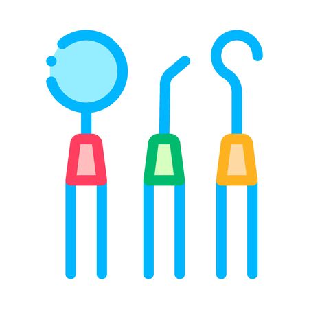 Dentist Stomatology Equipment Tool Vector Icon Sign Thin Line. Angled And Bayonet Probe Tool Device Linear Pictogram. Chairside Assistance Dental Health Service Contour Illustrationのイラスト素材