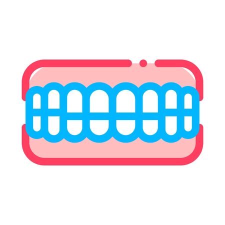 Set Of False Teeth Stomatology Vector Sign Icon Thin Line. Stomatology Dentist Instrument Equipment And Device Linear Pictogram. Medical Treatment Therapy Dentistry Contour Illustrationのイラスト素材