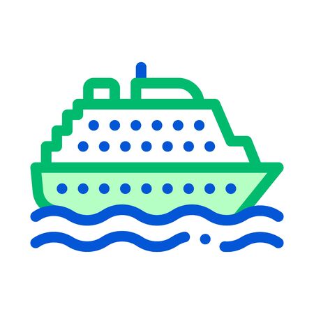 Public Transport Ferry Vector Thin Line Sign Icon. Sea Ship Boat Ferry, Urban Passenger Transport Linear Pictogram. City Transportation Passage Service Contour Illustrationのイラスト素材